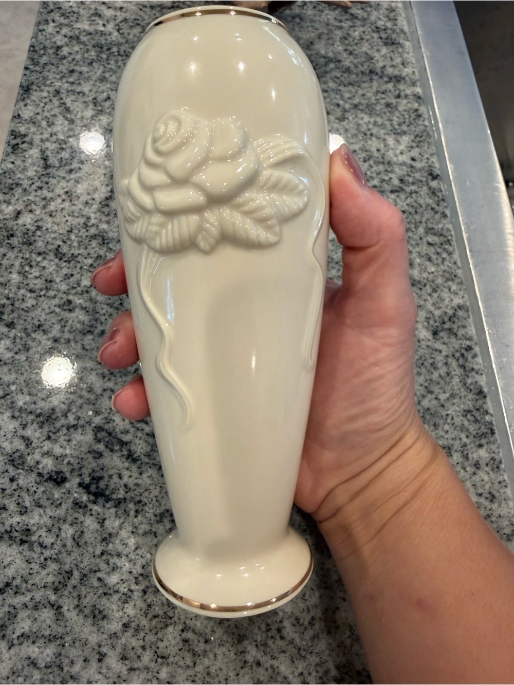 Cream Floral Relief Ceramic Vase with Gold Trim Lenox